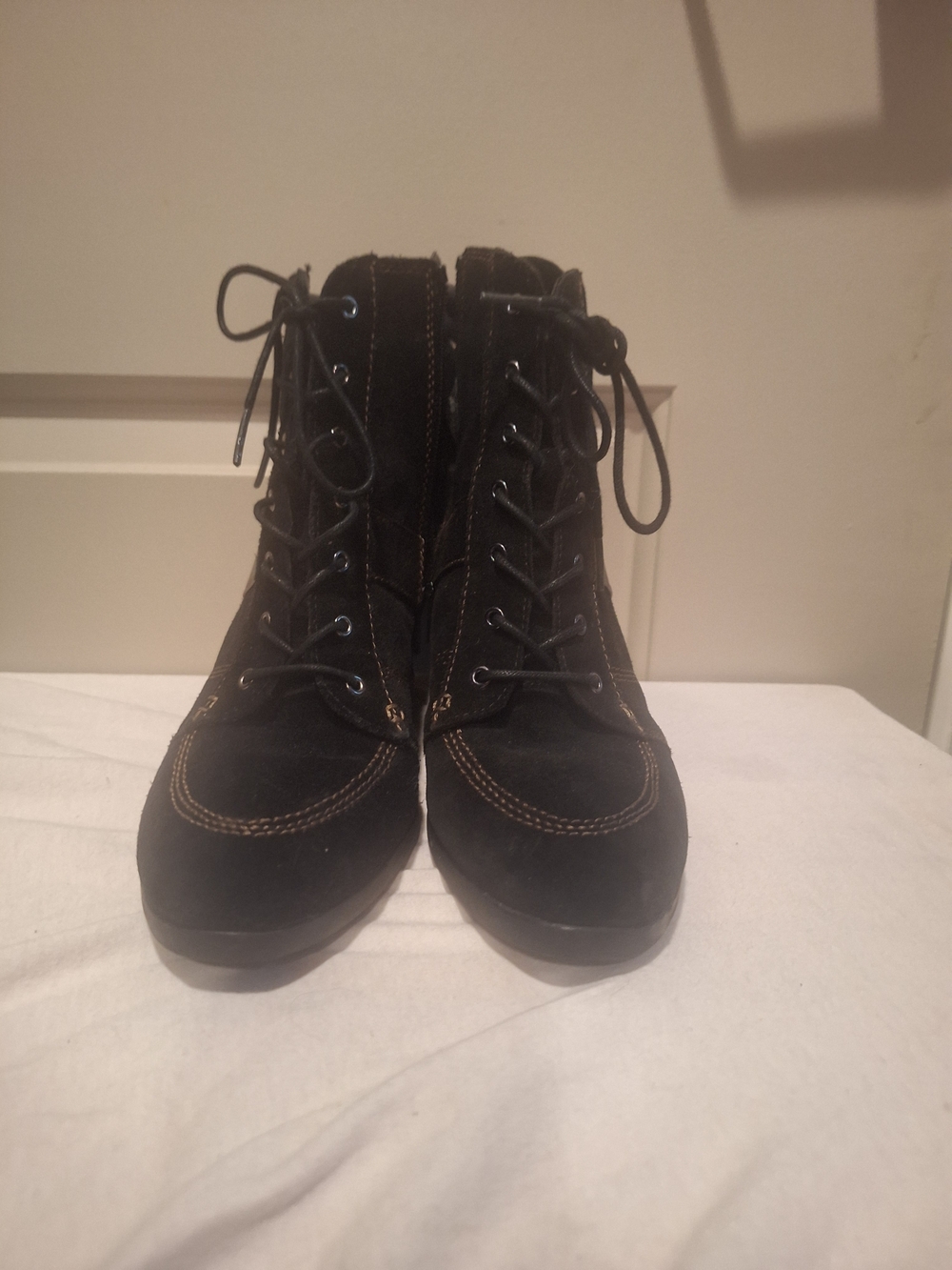 Naturalizer Black Lace-Up Suede Ankle Boots
